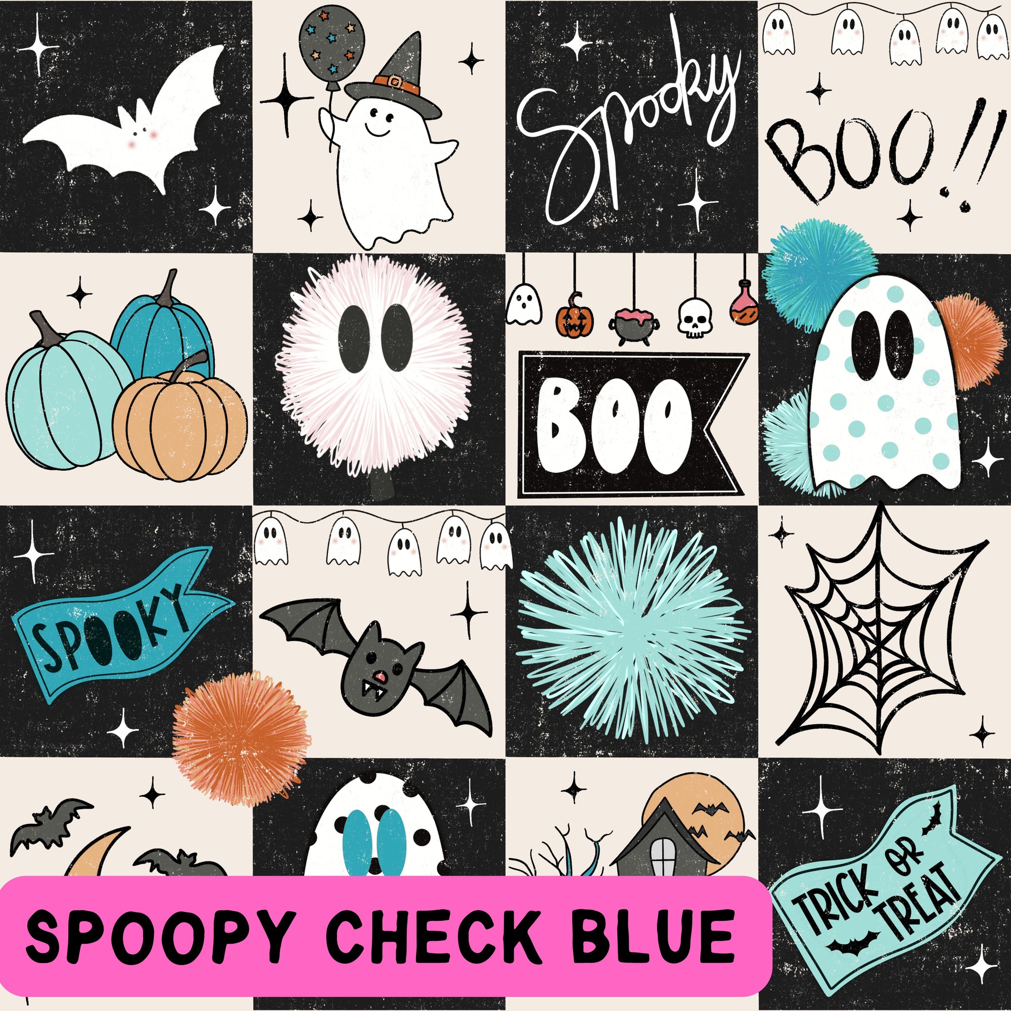 Spoopy Check blue