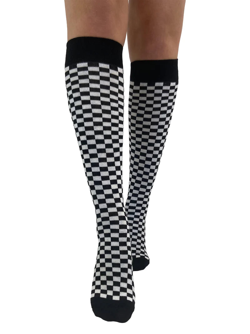 Knee High Black & White Checkerboard Socks
