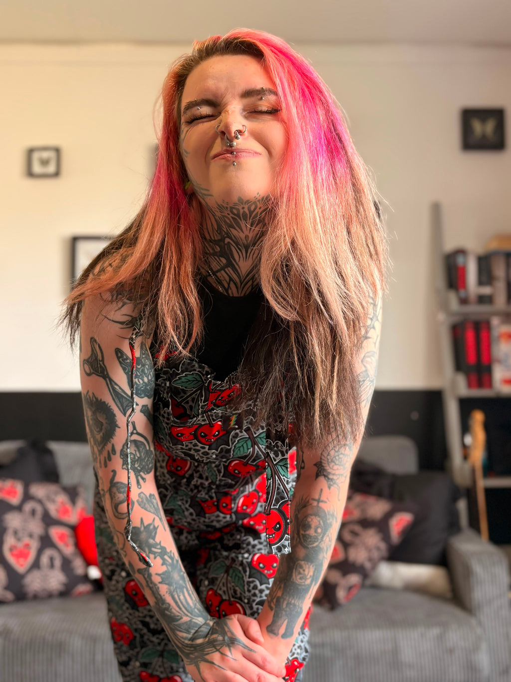 Vamp Cherries Dungarees in stock 'Lola' Alternative Dungarees