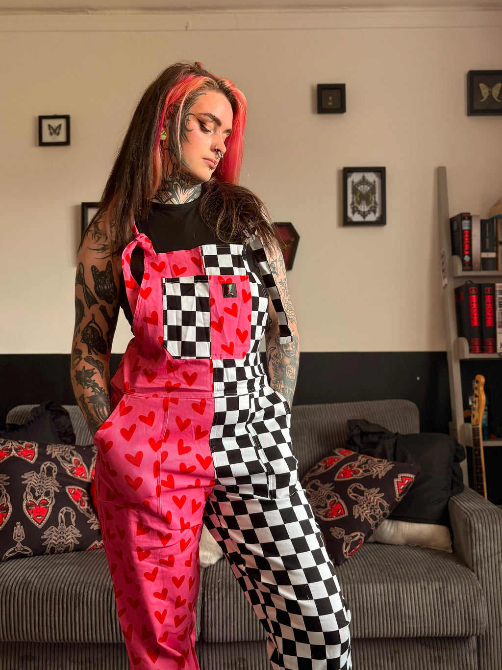 Heart Check Dungarees in stock 'Lola' Alternative Dungarees