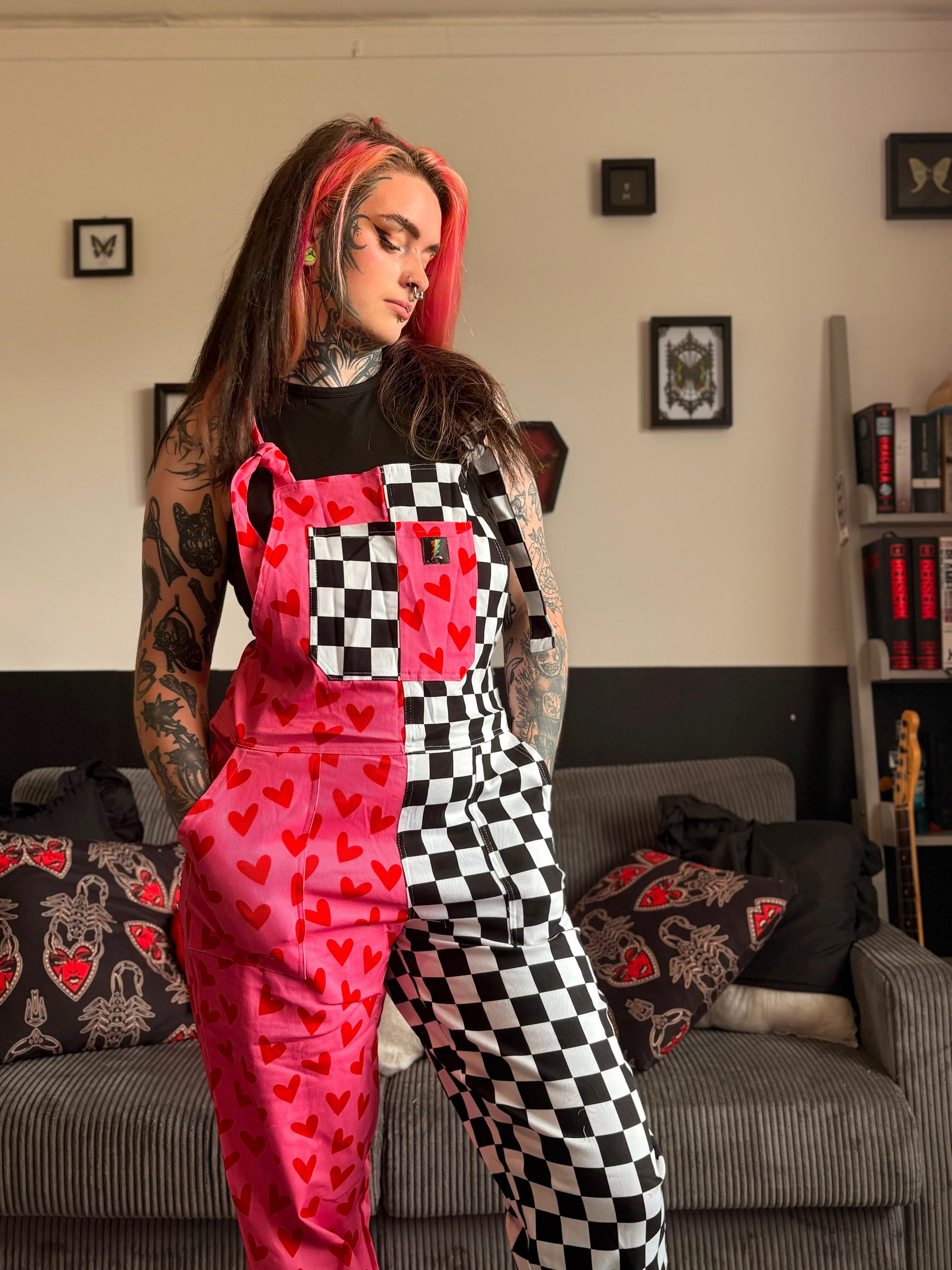 Heart Check Dungarees in stock 'Lola' Alternative Dungarees