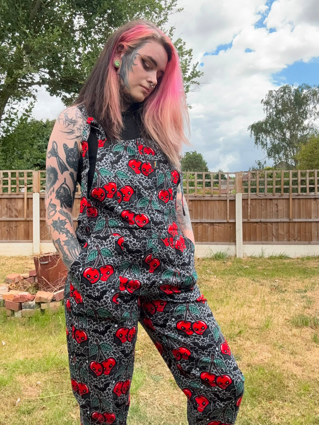 Vamp Cherries Dungarees in stock 'Lola' Alternative Dungarees