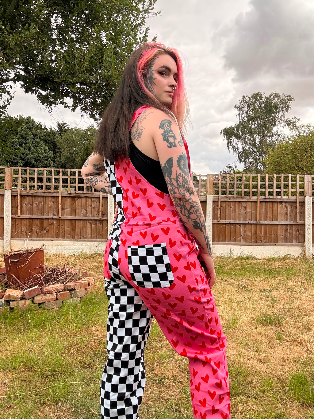 Heart Check Dungarees in stock 'Lola' Alternative Dungarees