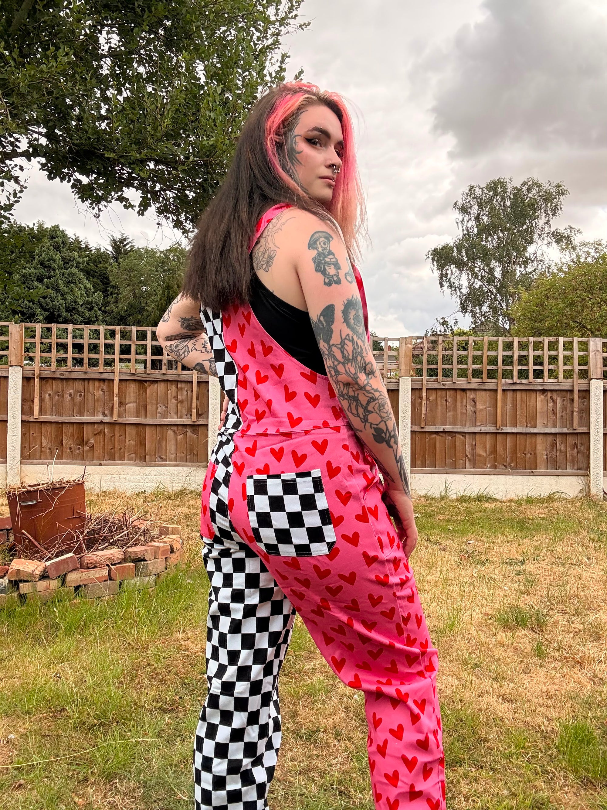 Heart Check Dungarees in stock 'Lola' Alternative Dungarees